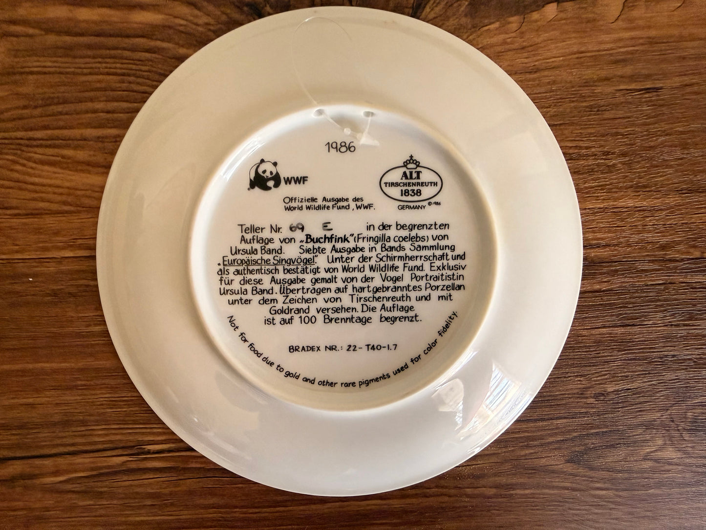 Vintage hang plate Buchfink ( 7 ) Alt Tirschenreuth Made in W. Germany 1986