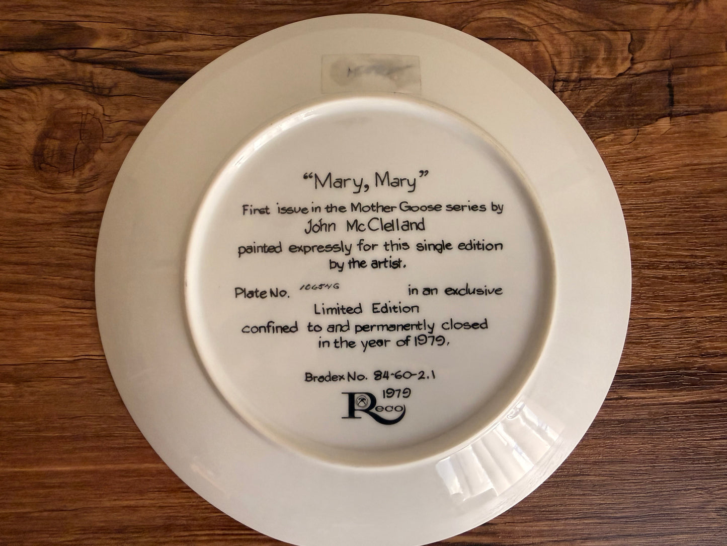 Plate Mary Mary by recco international- USA 1979