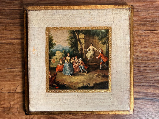 Italian Florentine Wood Victorian swing plaque 1980S