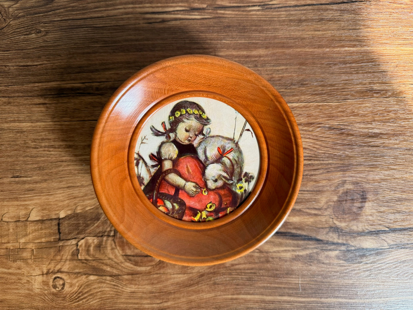 wall hang plate design girl with lamb Made by M.I Hummel 1980S