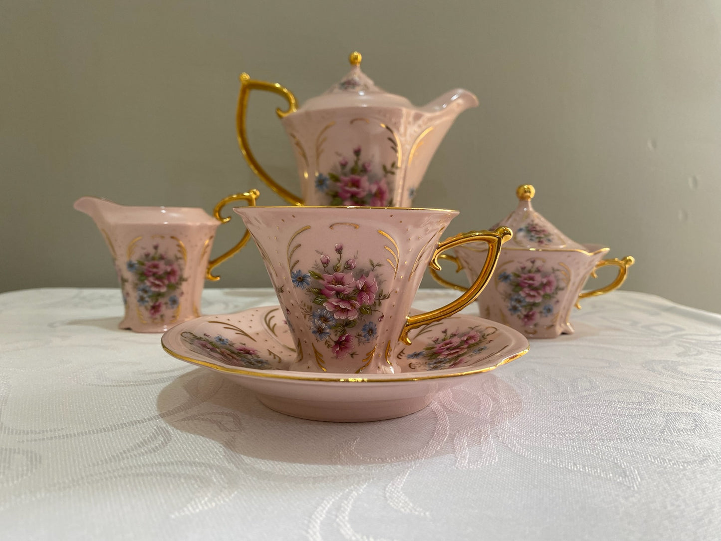 tea set pink porcelain for 2 person made By Chodov -  Czechoslovakia  1980s